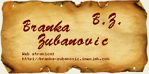 Branka Zubanović vizit kartica